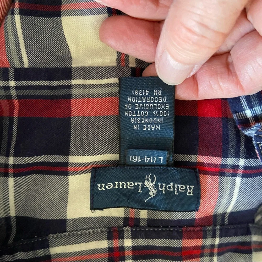 Ralph Lauren 100% Cotton Plaid Boys Button Down shirt - L Large 14-16 - EUC - Picture 5 of 6